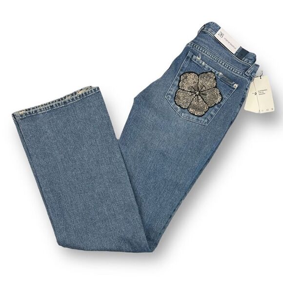 7 For All Mankind Original W/Beaded Flowers Bootcut Jeans Size 27 - Picture 1 of 6